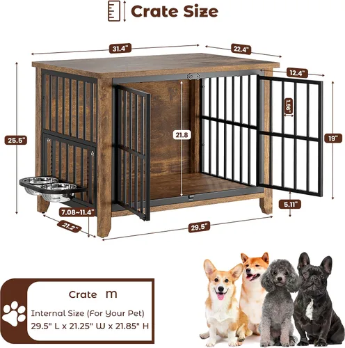 Vista 4 de Lulive Muebles de jaula para perros, 31.5 pulgadas de largo x 22.5 pulgadas de ancho x 25.6 pulgadas de alto, marrón