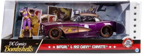 Vista 5 de Jada DC Comics Bombshells Batichica y coche fundido a presión Chevy Corvette 1957, vehículo a escala 1:24 y figura de colección de 2.75 pulgadas