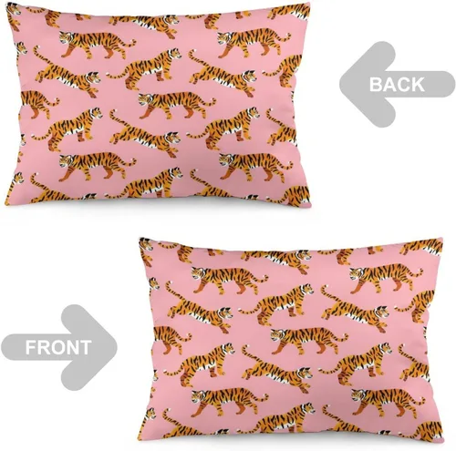 Vista 4 de Fundas de almohada decorativas de tigres rosados, funda de almohada lumbar de 12 x 20 pulgadas, funda de cojín para decoración del hogar, sala