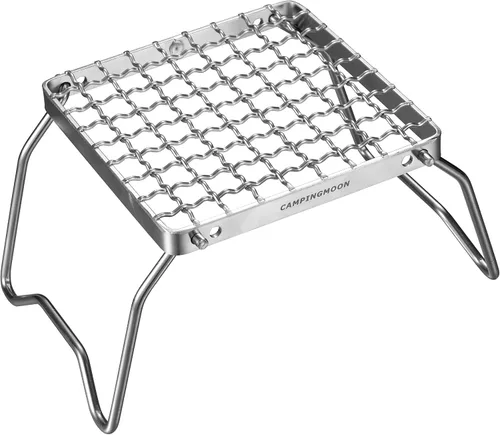 Vista 8 de Campingmoon - Parrilla plegable portátil para fogata de campamento sobre fuego, estufas divididas de acero inoxidable 304