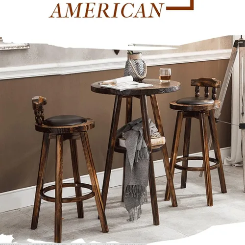 Vista 4 de Taburetes de bar giratorios de madera maciza con estilo de tela de altura de mostrador, esponja de resistencia, respaldo cómodo, asiento acolchado