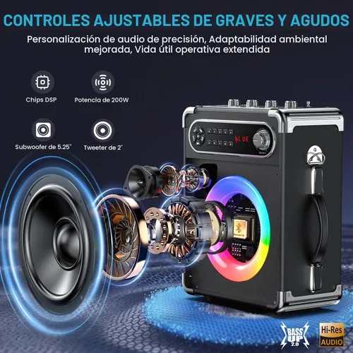 Vista 2 de JYX - Máquina de karaoke con dos micrófonos inalámbricos, altavoz Bluetooth portátil con ajuste de graves/agudos, sistema de PA con control remoto