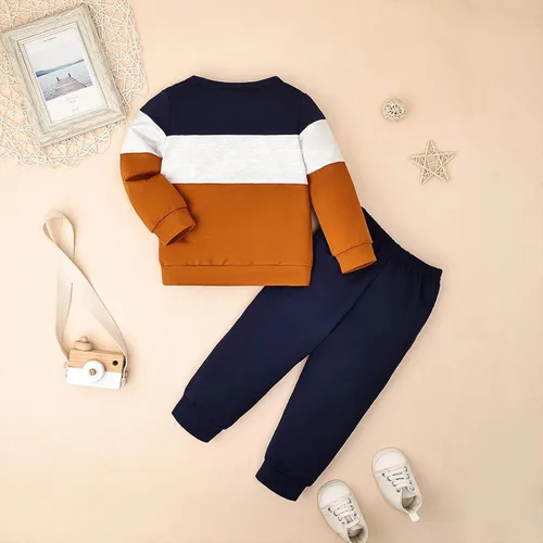 Vista 12 de Ropa de otoño e invierno para bebé, trajes de niño pequeño, sudadera de manga larga, sudadera de retazos y pantalones, 2 piezas, 12 meses a 5 años