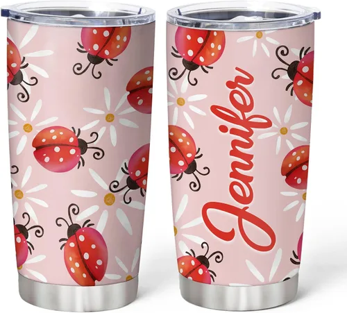 Vista 10 de Hyturtle Regalos personalizados para amantes de las mariquitas – Just A Girl Who Loves Ladybugs - Vaso de acero inoxidable personalizado de 20 onzas