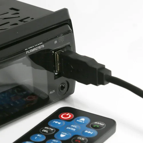 Vista 3 de Pyle Receptor de radio marino de 300 vatios con Bluetooth, auxiliar, USB, conexiones RCA, panel frontal digital, cubierta abatible, carcasa