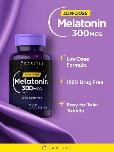 Vista 4 de Carlyle Melatonina 300 mcg 365 Tabletas Dosis baja Vegetariana, sin OMG, sin gluten