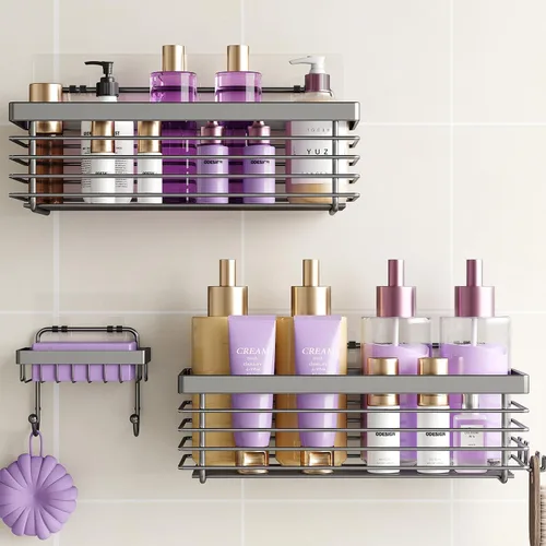 Vista 9 de ODesign Organizador de ducha de acero inoxidable SUS304, 3 unidades, sin taladrar, estante de baño, montado en la pared, organizador adhesivo