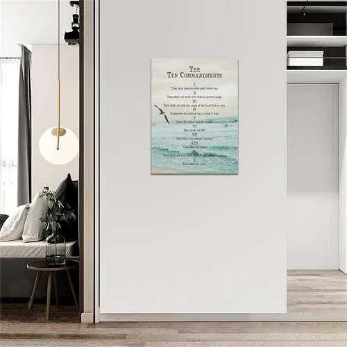 Vista 3 de Arte de pared de 10 mandamientos, impresiones en lienzo de diez mandamientos, póster de versículos de la Biblia, regalos religiosos cristianos