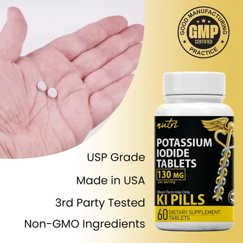 Vista 3 de Tabletas de radiación de yoduro de potasio de 130 mg - (60 tabletas) EXP 10/2032 - Ki Pills Tablets de yodo de potasio para radiación - Píldoras