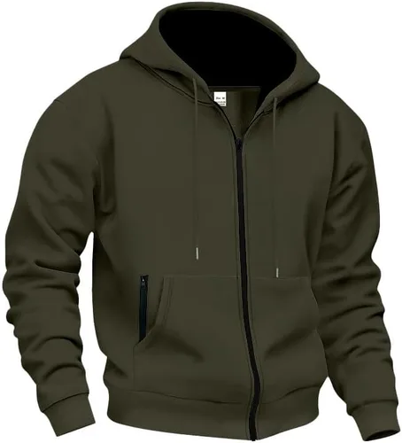 Vista 3 de LIZALIG Chaqueta de forro polar con capucha y cremallera completa para hombre con capucha ajustable y bolsillos delanteros seguros