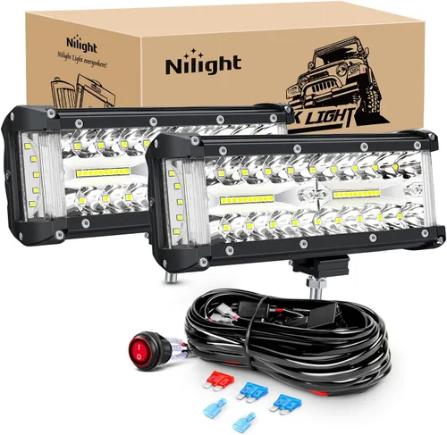 Vista 12 de Nilight - Barra de luz lateral de 17,78 cm, triple fila, haz puntual y disperso, luz de trabajo todoterreno para camiones, SUV, ATV, UTV