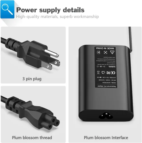 Vista 3 de Cargador para portátil de 65 W y 45 W compatible con Dell Inspiron 11, 13, 14, 15, 17, 3000, 5000, 7000, serie N5110, N5010, N7010, N4010, 14, 3421