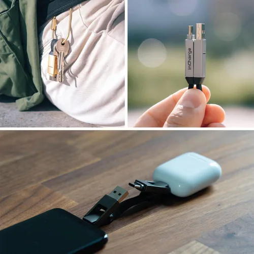 Vista 3 de Rolling Square inCharge 6 - Keychain USB C Cargador de Cable, Cable Lightning y Micro-USB para Smartphone, Cargador Universal de Cable 6 en 1