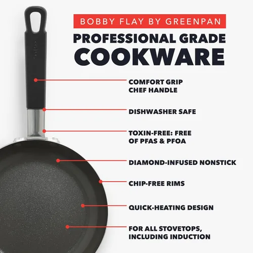 Vista 3 de GreenPan x Bobby Flay 10 Piece Nonstick Cookware Pots and Pans Set, PFAS-Free Diamond Ceramic, Induction Suitable, Easy Clean Dishwasher & Oven