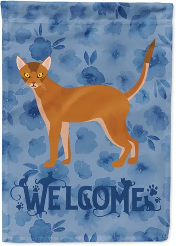 Vista 230 de Caroline's Treasures CK4813CHF - Bandera de bienvenida con gato abisinio azul, manga grande, para porche, para colgar en la pared, poliéster