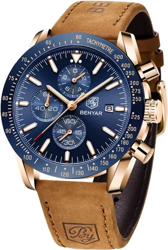 Vista 9 de BENYAR Reloj analógico de cuarzo cronógrafo impermeable luminoso de diseñador para hombre, reloj de pulsera para hombre, para negocios, trabajo