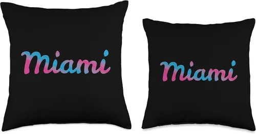 Vista 3 de Miami - Vaperwave Synthwave 80s 90s Style Retro Design - Almohada de 16 x 16 pulgadas, multicolor