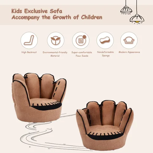 Vista 8 de Costzon Sofá para niños con estructura de madera maciza y diseño de guante de béisbol, sillón para niños para sala de juegos, guardería, jardín