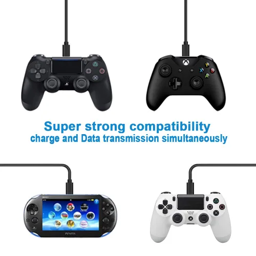 Vista 2 de Paquete de 3 cables de carga de PS4 de 10 pies para controlador Xbox One, cable de carga para PS4, cable micro USB para Xbox One SX Slim Elite
