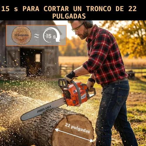 Vista 4 de PROYAMA 62CC motosierra de gas de 2 ciclos, 22 pulgadas 18 pulgadas motosierra de gasolina inalámbrica de mano para corte de madera de árboles