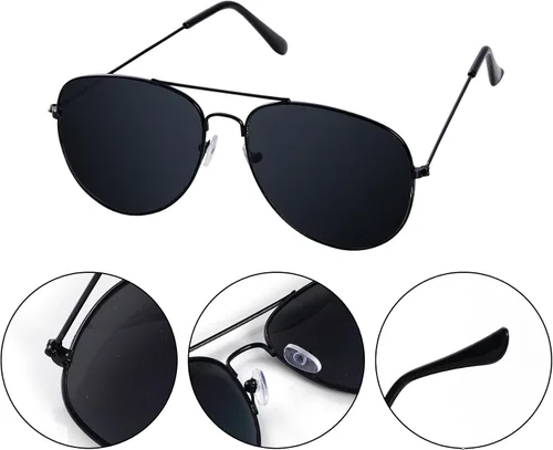 Vista 2 de Sucrain Juego de 6 gafas de sol negras con tapones para los oídos, portador de anillo para disfraz de Halloween