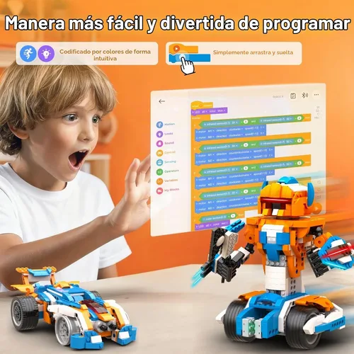 Vista 2 de Apitor Kit de Construcción de Robot X, 12 en 1 Programable con Aplicación, Control Remoto APP, Vehículo RC, Conjunto de Codificación de Robótica