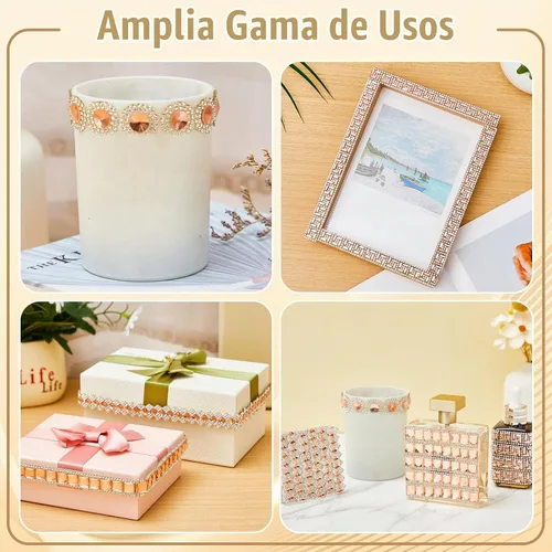 Vista 4 de Juexica Cintas autoadhesivas de diamantes de imitación de 4 yardas, 4 estilos de rollo de diamantes de imitación, cinta brillante con purpurina