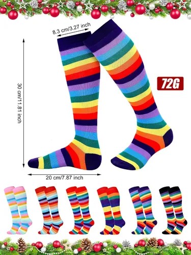 Vista 2 de Unittype 6 Pair Knee High Socks for Women Long Tube Striped Socks Roller Skate Socks for Girls Youth Christmas