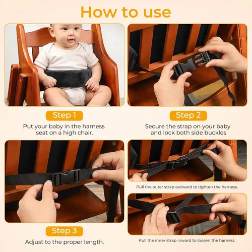 Vista 5 de Correas para silla alta twoworld,Correa de seguridad universal para bebés,Arnés para silla alta Correas de silla para niños pequeños, bebés, Negro