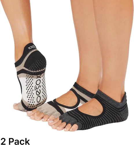 Vista 2 de Toesox Bellarina - Paquete múltiple de calcetines antideslizantes con agarre para pilates, barra, yoga, ballet, negro, carbón, Echo