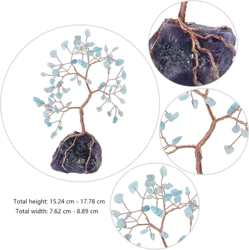 Vista 4 de TUMBEELLUWA Árbol de dinero con piedras de cristal natural para decoración de Feng Shui, figura de árbol bonsái de piedra de alambre de cobre