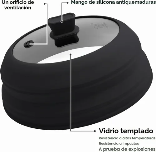 Vista 5 de Cubierta de salpicaduras de microondas para alimentos 9.8 pulgadas cubierta Negro