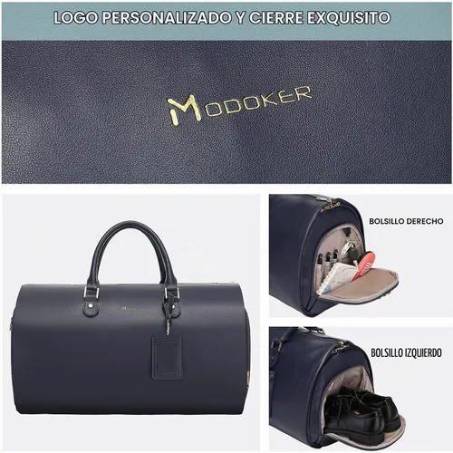 Vista 4 de Modoker - Bolsa de lona de piel sintética 2 en 1 con correa para el hombro, color azul