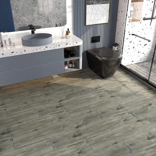Vista 4 de VEELIKE Azulejos de madera de roble gris de 6 x 36 pulgadas, para despegar y pegar, tablones de vinilo de madera, autoadhesivos, suelos laminados