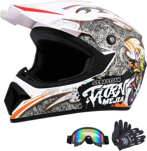 Vista 10 de Casco de motocross para ATV y moto de tierra, casco todoterreno con guantes y gafas para unisex, adulto, joven, aprobado por DOT/FMVSS 218