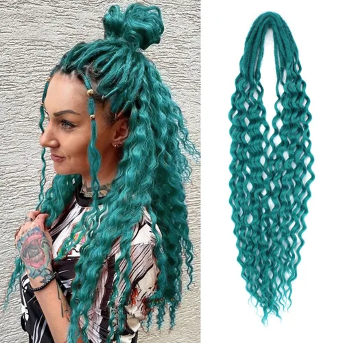 Vista 26 de Extensiones de rastas trenzadas bohemias de 24 pulgadas, 10 hebras de rastas sintéticas rizadas color marrón degradado con trenza de caja, rastas