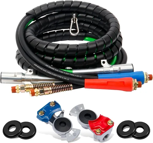 Vista 9 de Kit de manguera de aire ABS y energía 3 en 1 de 15 pies, envuelve línea eléctrica de 7 vías líneas de aire de goma para remolque de tractor semi