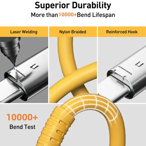Vista 3 de Hichain Paquete de 2 cables de carga USB A a USB C amarillo de 4 pies, cable de carga rápida tipo C de 100 W, sincronización de datos, cable USB C