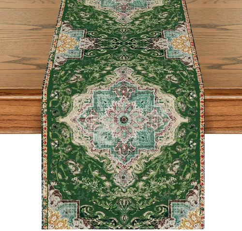 Vista 15 de Artoid Mode Camino de Mesa Estilo Boho Bohemia Naranja, Decoración Mágica de Otoño para Cocina y Comedor de Estilo Rústico y Granja, para Decoración