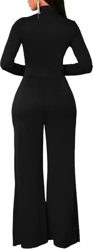 Vista 2 de Overol de pierna ancha para mujer, casual, de una pieza, manga larga, con pantalones superpuestos