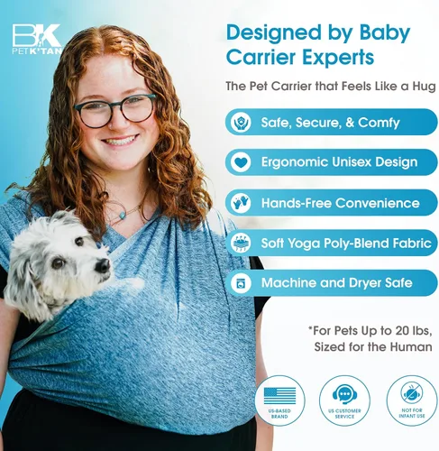 Vista 2 de Transportador portátil anti ansiedad para mascotas Baby K'tan – Abrazadora portátil y ajustable para gatos y perros de pequeño a mediano