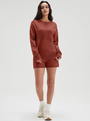 Vista 4 de DEEP SELF Conjunto de 2 piezas para mujer, suéter casual de manga larga, sin botones y pantalones cortos, conjunto de ropa de descanso