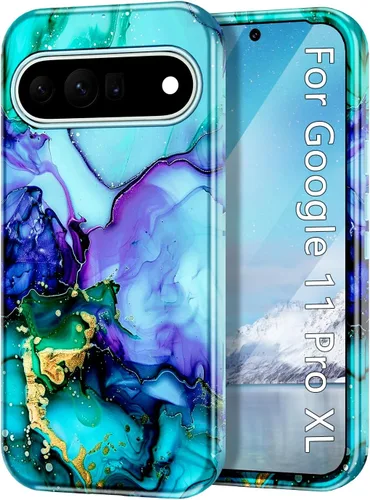 Vista 40 de Btscase Funda para Google Pixel 9 Pro XL 2024 [grado militar a prueba de golpes] elegante patrón de mármol delgado protector de 3 capas de Oro rosa