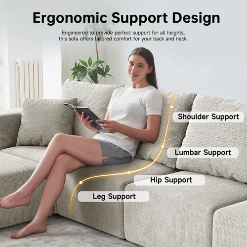 Vista 6 de Sofá modular de 152 pulgadas, sofás grandes sin hueso para sala de estar, moderna pana de felpa, sofá de nube seccional de gran tamaño con asiento
