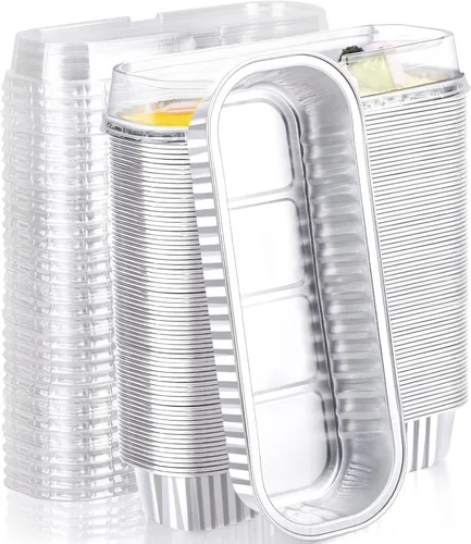 Vista 22 de EUSOAR Forros para magdalenas con tapas, 30 unidades de ramekins de papel de aluminio de 6.8 oz, mini moldes para pan de aluminio desechables