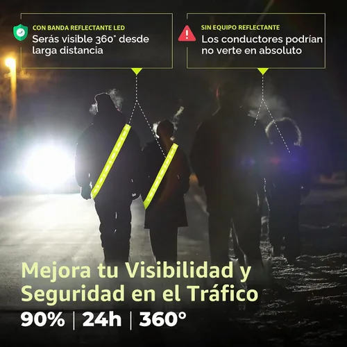 Vista 4 de Chaleco de seguridad con luces LED recargables NordicFlows – Banda reflectante e iluminada para paseos nocturnos, correr y pasear al perro