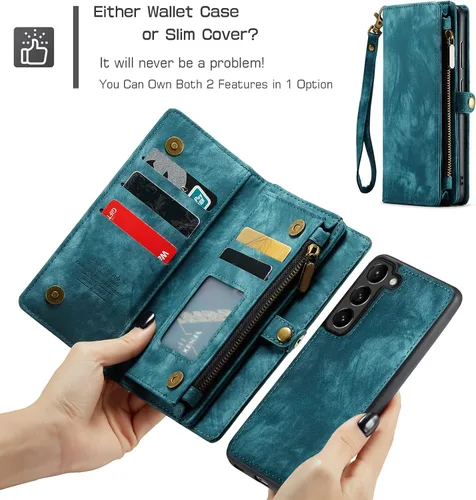 Vista 5 de Asuwish Funda de teléfono para Samsung Galaxy S23 5G con cremallera, funda desmontable con protector de pantalla de vidrio templado y tarjetero