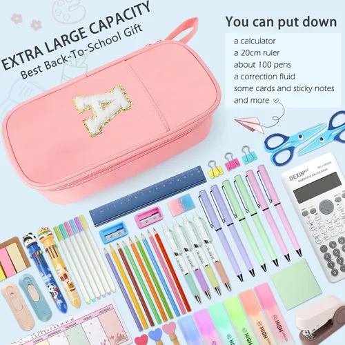 Vista 6 de Estuche Grande para Lápices, Bolsa de Lápices de Gran Capacidad, Bolsa de Lápices Personalizada con Inicial con Cremallera Suave, Múltiples