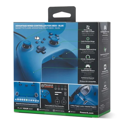Vista 3 de PowerA Advantage Wired Controller for Xbox Series XS - Blue, Xbox Controller with Detachable 10ft USB-C Cable, Mappable Buttons, Trigger Locks and