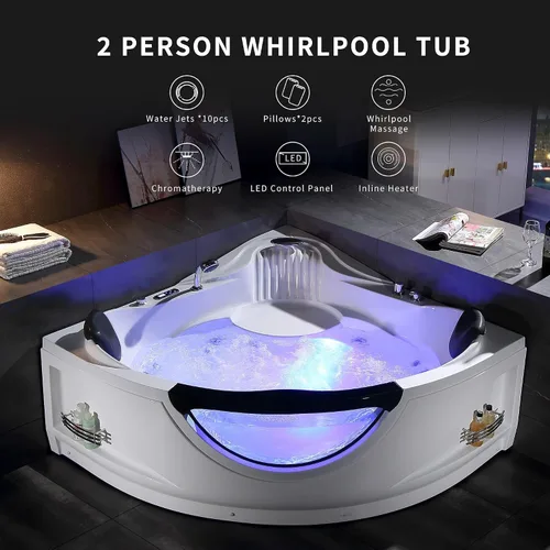 Vista 3 de Empava 59" Corner Whirlpool Tub, Jetted Bathtub for 2 Person